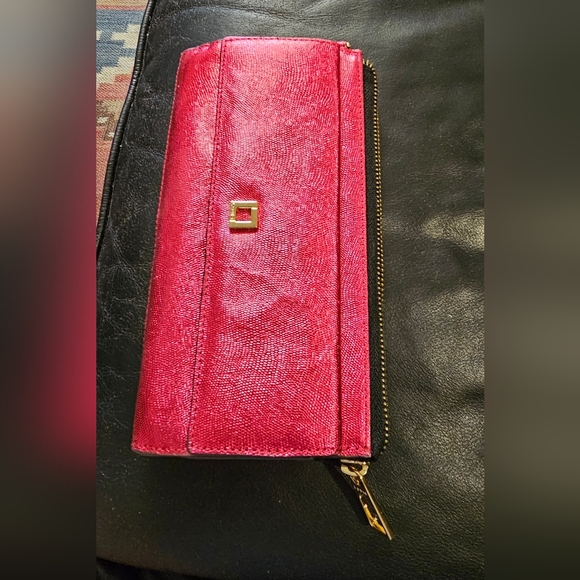 Lodis Metallic Hot Pink Leather Clutch Wallet Minor Callouts See Pics - Picture 12 of 16